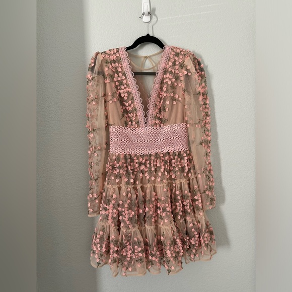 Bronx and Banco Megan Embroidered Mini Dress Floral Pink